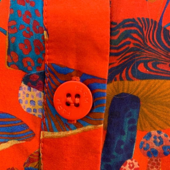 FARM Rio Anthropologie Long-Sleeve Shirt Dress Small Red Mushroom Print Tiered - Picture 8 of 16